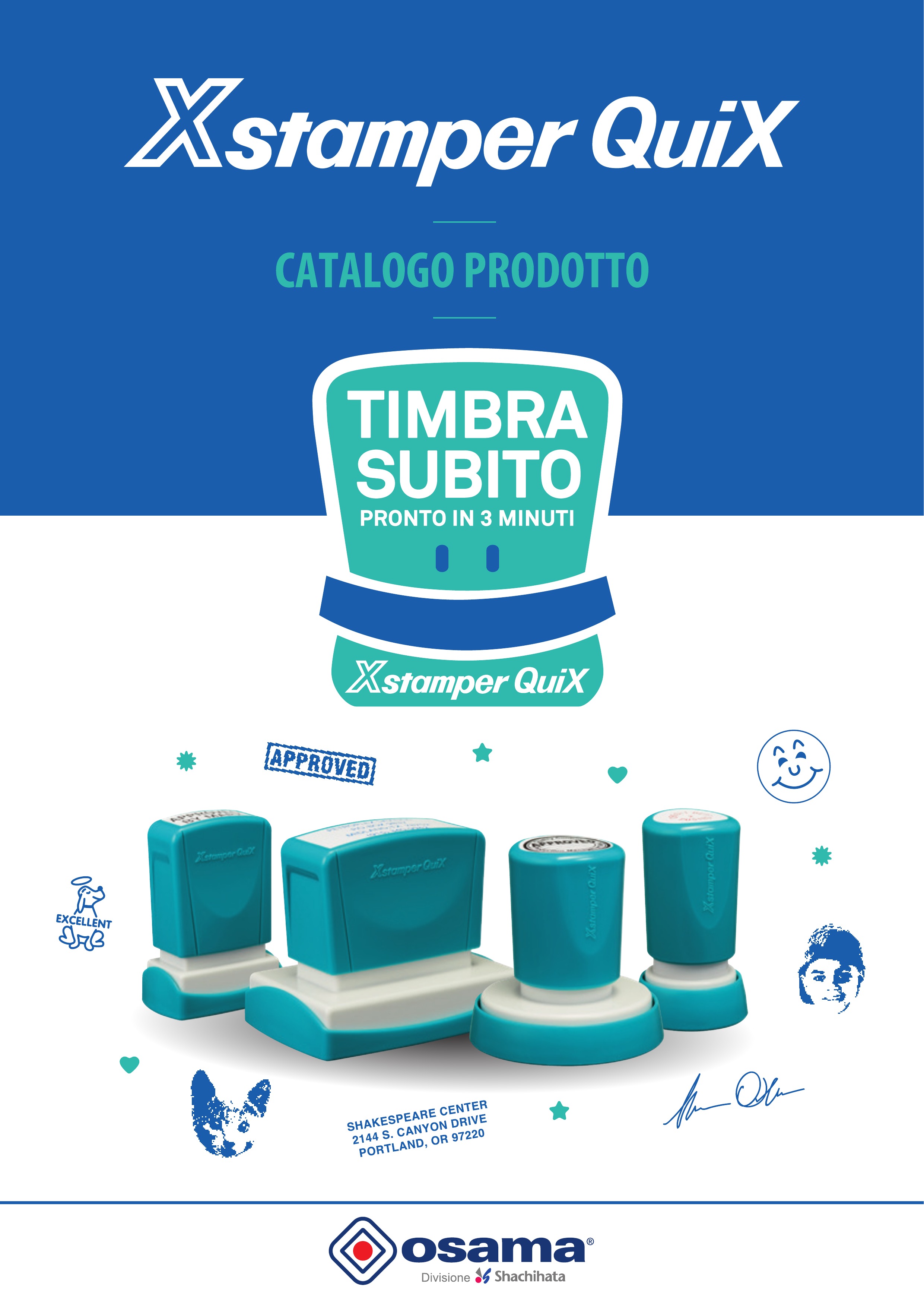 Gamma ufficiale di timbri Xstamper QuiX rettangolari e rotondi