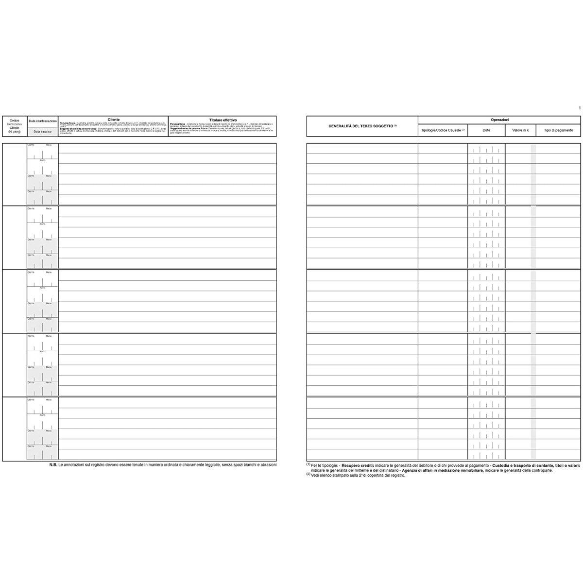 Edipro - registro della clientela ai fini antiriciclaggio per operatori non finanziari 46 pagine - formato 31 x 24,5 cm