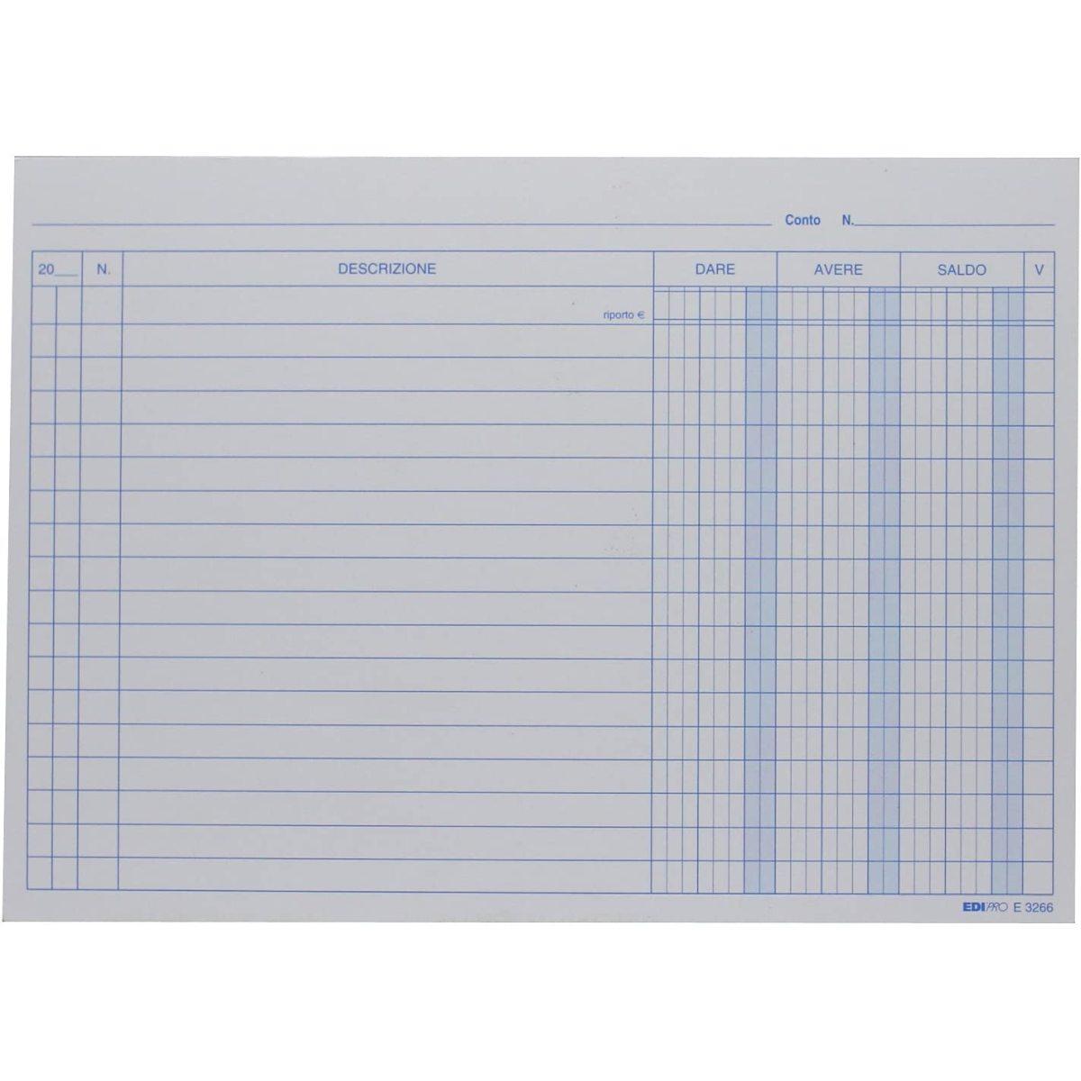 Edipro - 100 schede dare/avere/saldo blu - formato 15 x 21 cm