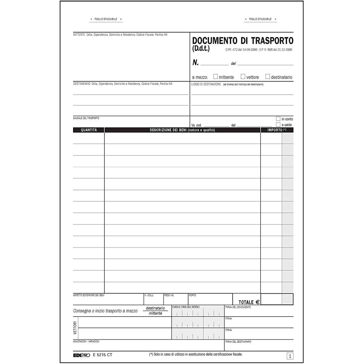 Edipro - blocco documento di trasporto 33 x 3 autoricalcante - formato 22 x 14,8 cm