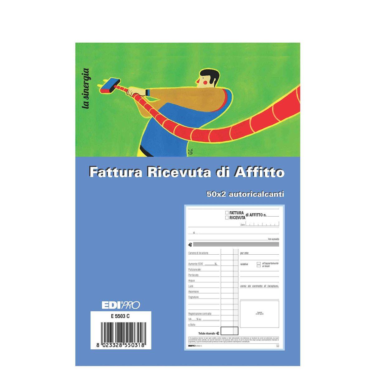 Edipro - blocco ricevuta daffitto 50 x 2 autoricalcante - formato 22 x 14,8 cm