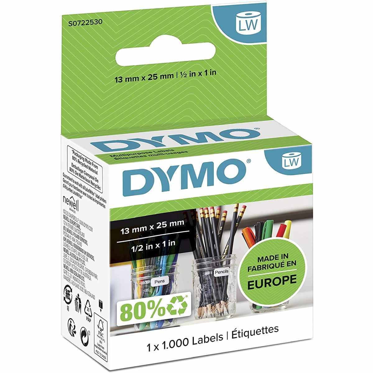Dymo lw etichette multiuso originali, 13 mm x 25 mm, rotolo da 1000 etichette facilmente staccabili, autoadesive, per etichettatrici labelwriter