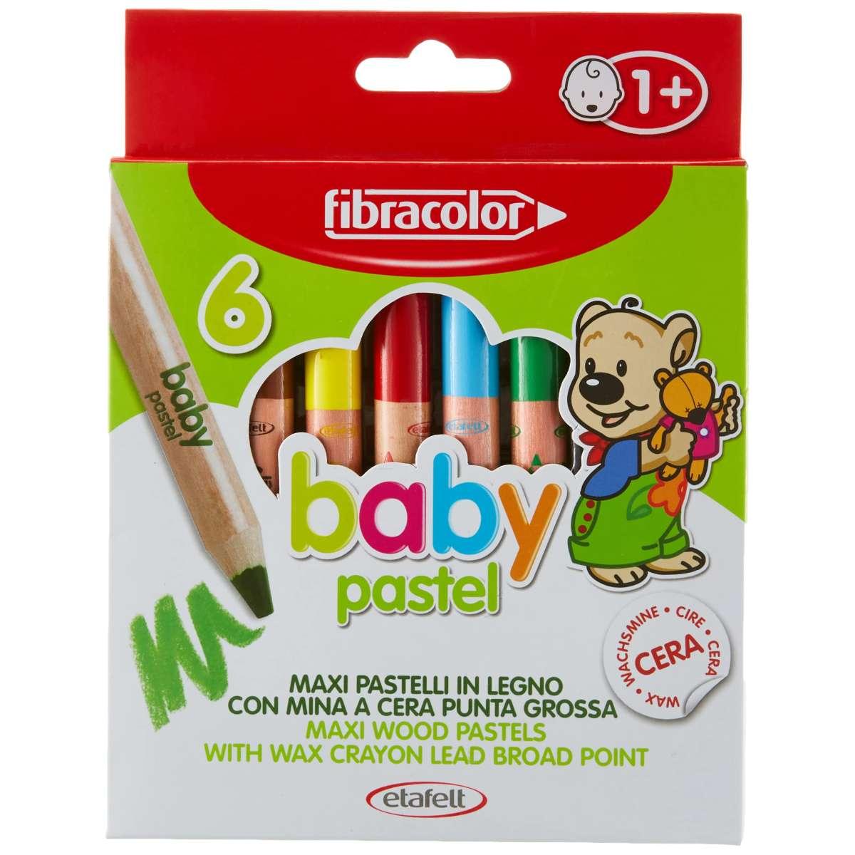 Fibracolor baby pastel - pastelli maxi in legno con mina a cera punta grossa - confezione da 6 colori