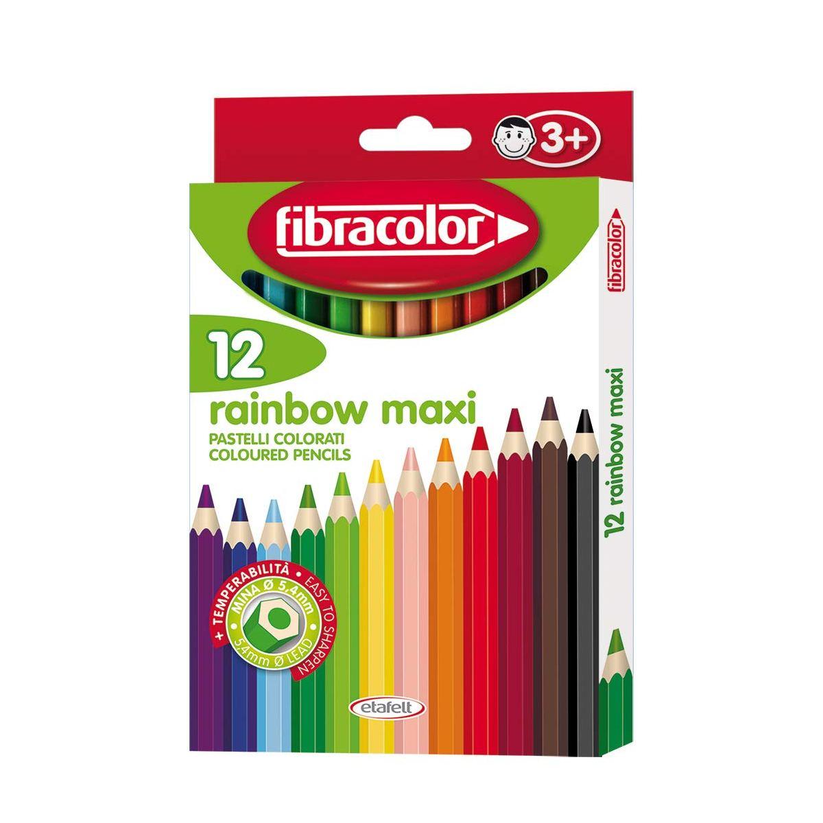 Fibracolor rainbow maxi 12 pastelli esagonali - punta grossa