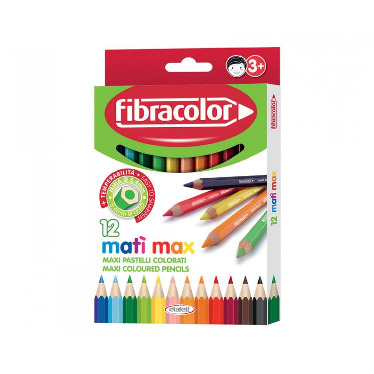 Fibracolor mati' maxi - pastelli esagonale - punta grossa - 12 pz