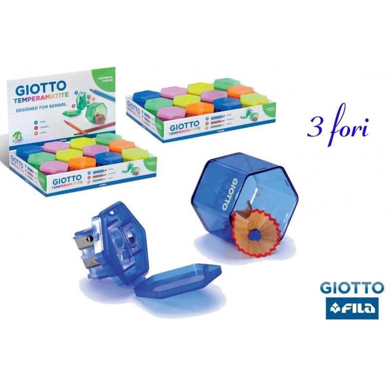 Giotto temperamatite universale con tre fori fino a Ø 8 mm con serbatoio