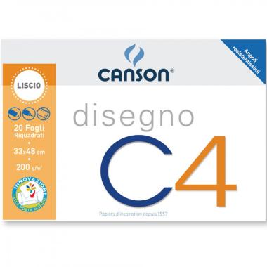 Canson - album da disegno c4 liscio riquadrato - 4 angoli - formato 24 x 33 cm - 20 fogli - carta 200 gr