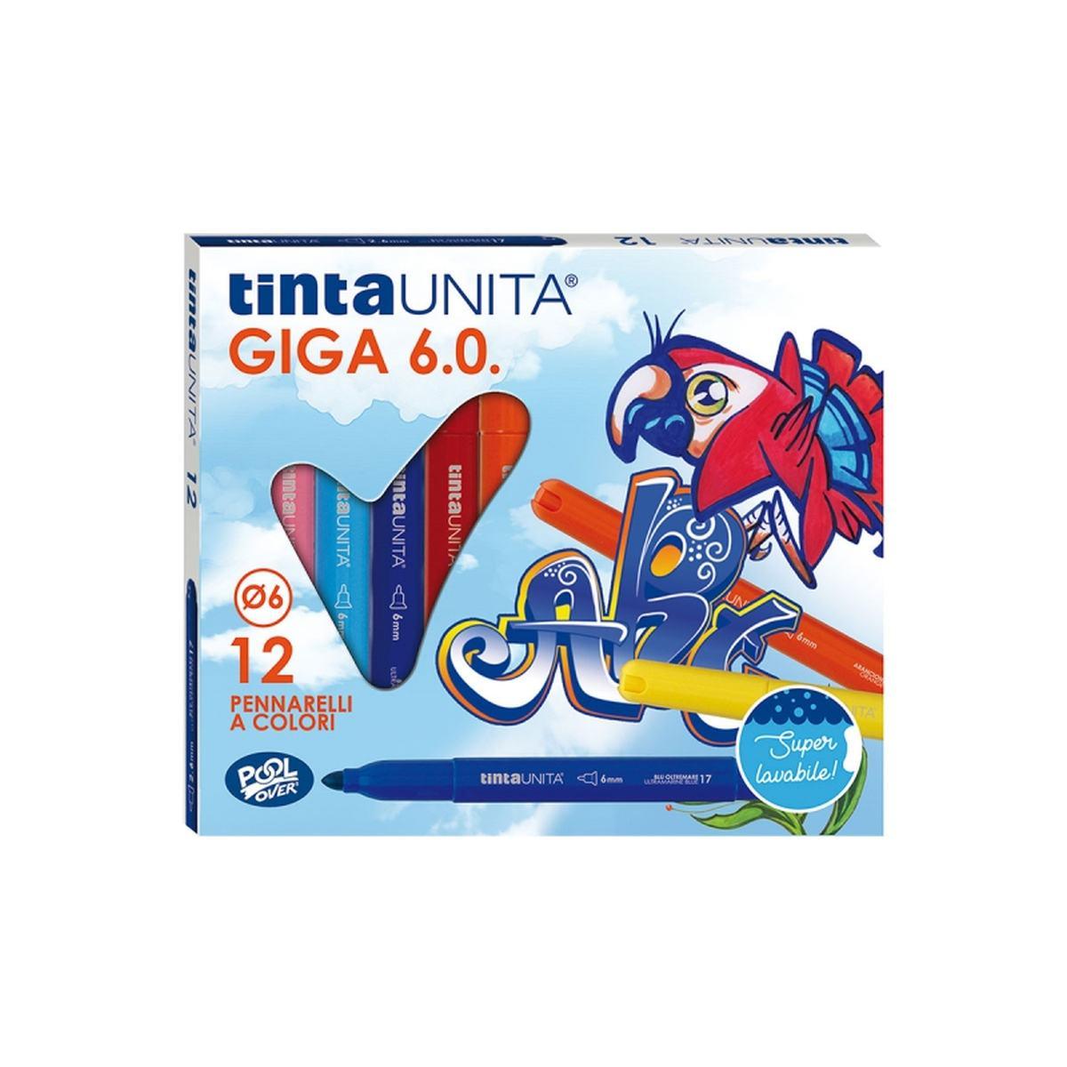 Tintaunita - pennarelli a colori giga - punta 6,0 mm - confezione da 12 pz