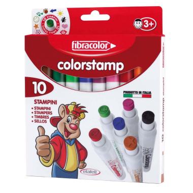 Fibracolor colorstamp - pennarello stampino superlavabile - disegni assortiti - scatola con 10 stampini
