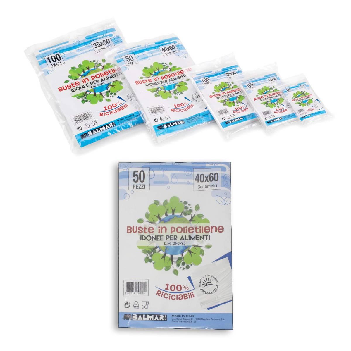 B-pack - buste polietilene idonee per alimenti, riciclabili e multiuso -  formato 30 x 50 cm - confezione da 100 pz con zip richiudibile