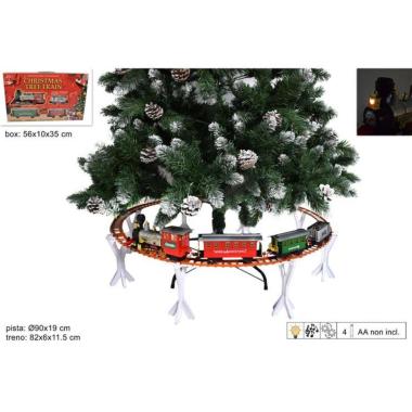 Treno natalizio su pista sospesa con musica e luce per albero di natale