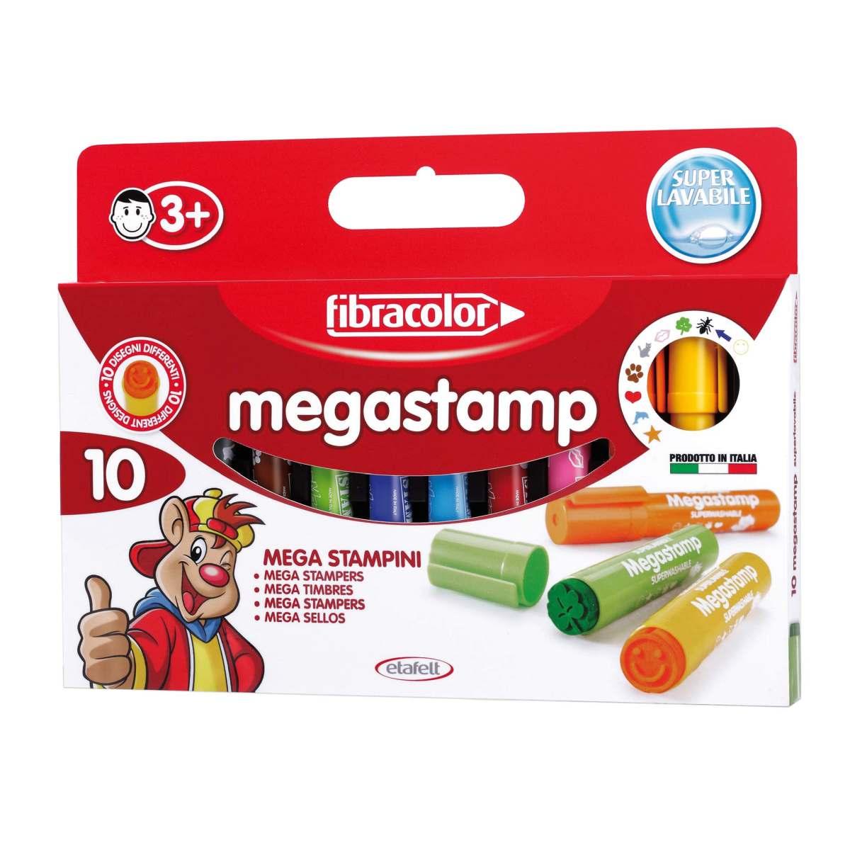 Fibracolor megastamp - pennarello maxi stampini - disegni assortiti - scatola da 10 maxi stampini