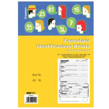 Edipro - blocco formulario identificazione rifiuti (mod. bu) 25 x 4 autoricalcante - formato 29,7 x 22 cm