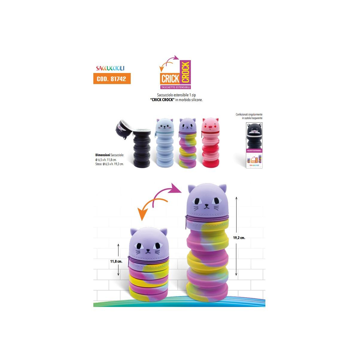 Saccucciolo estensibile 1 zip crick crock in morbido silicone - animals