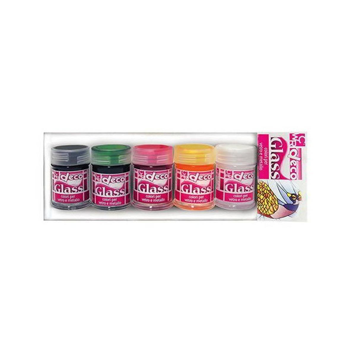DECO COLORI PER VETRO/METALLO - 5 FLACONI ML.35 - COL.PRIMARI<br />