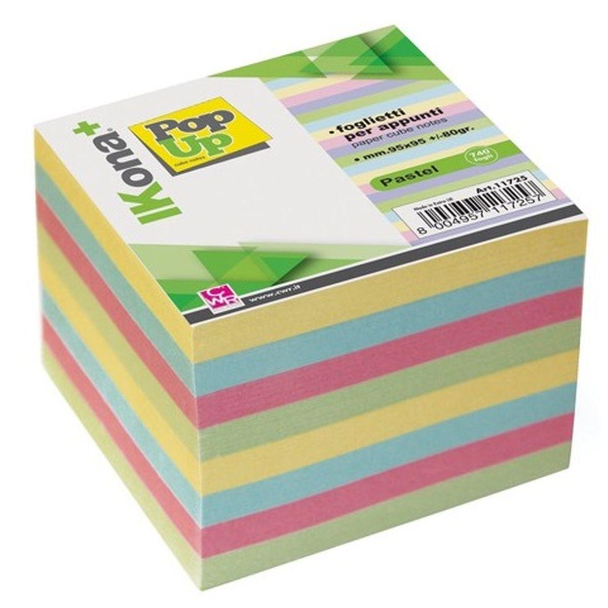 Ikona+ - pop-up cubo carta per appunti - 740fg - 95 x 95 mm - colori pastello