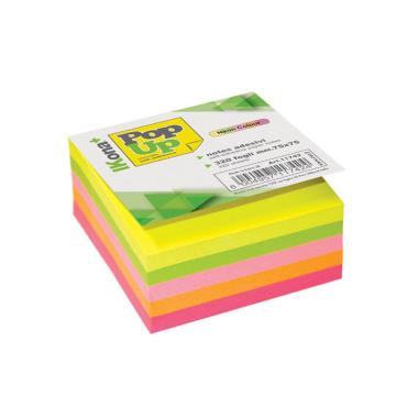 Ikona+ - pop-up notes - cubo adesivo carta per appunti - 75 x 75 mm - 320 fg - neon