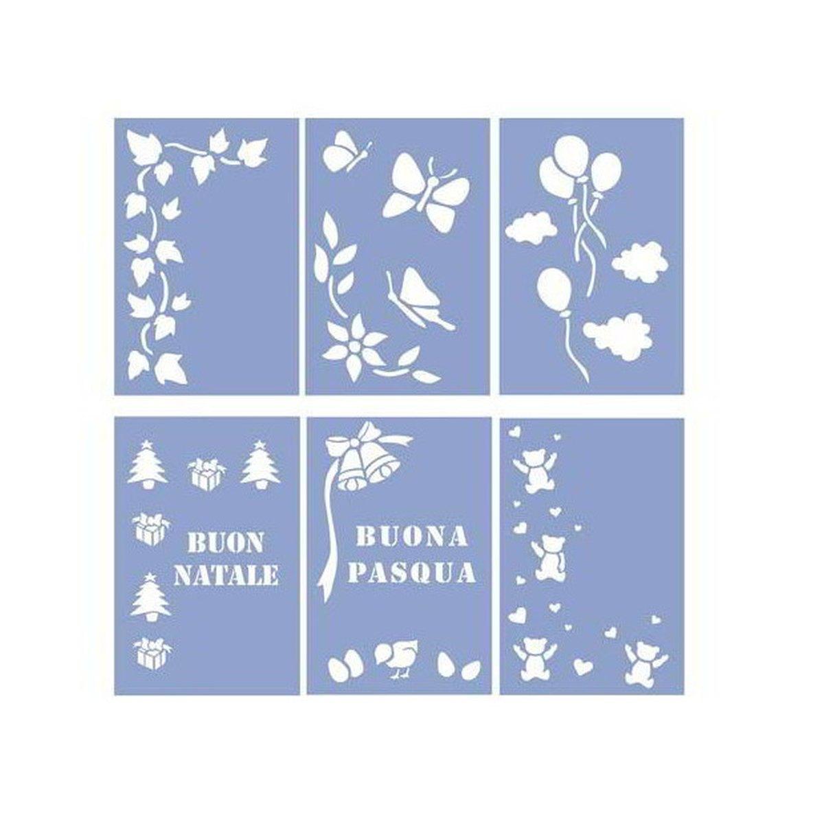 Deco - set stencil soggetti assortiti - 6 pz - 10 x 15 cm