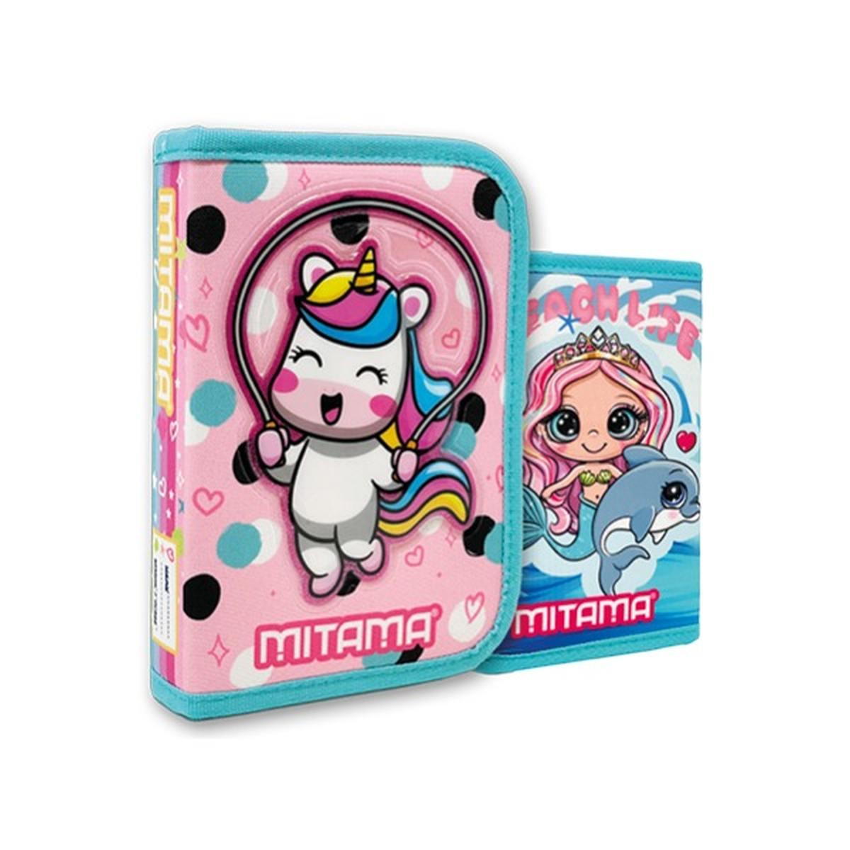 Mitama - astuccio asilo 1 zip con corredo spinny double face boy/girl - 14 pz