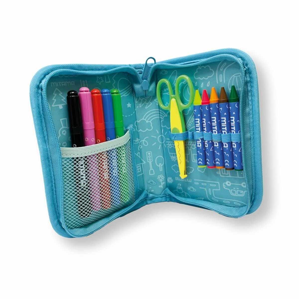 Mitama - astuccio asilo 1 zip con corredo spinny double face boy/girl - 14 pz