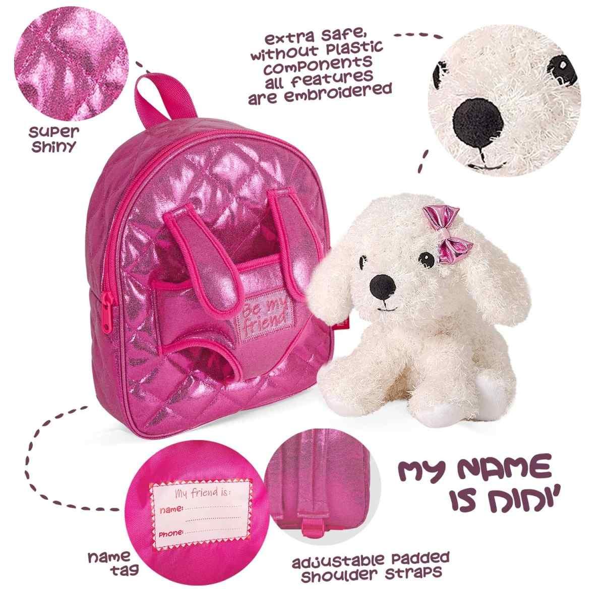 Mini zaino con peluche didÌ dog perletti toys