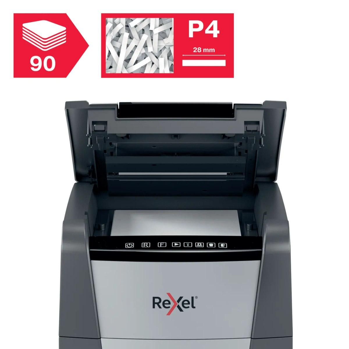 Rexel distruggidocumenti automatico optimum autofeed+ 90x con taglio a frammenti
