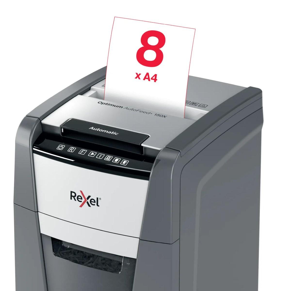 Rexel distruggidocumenti automatico optimum autofeed+ 150x con taglio a frammenti