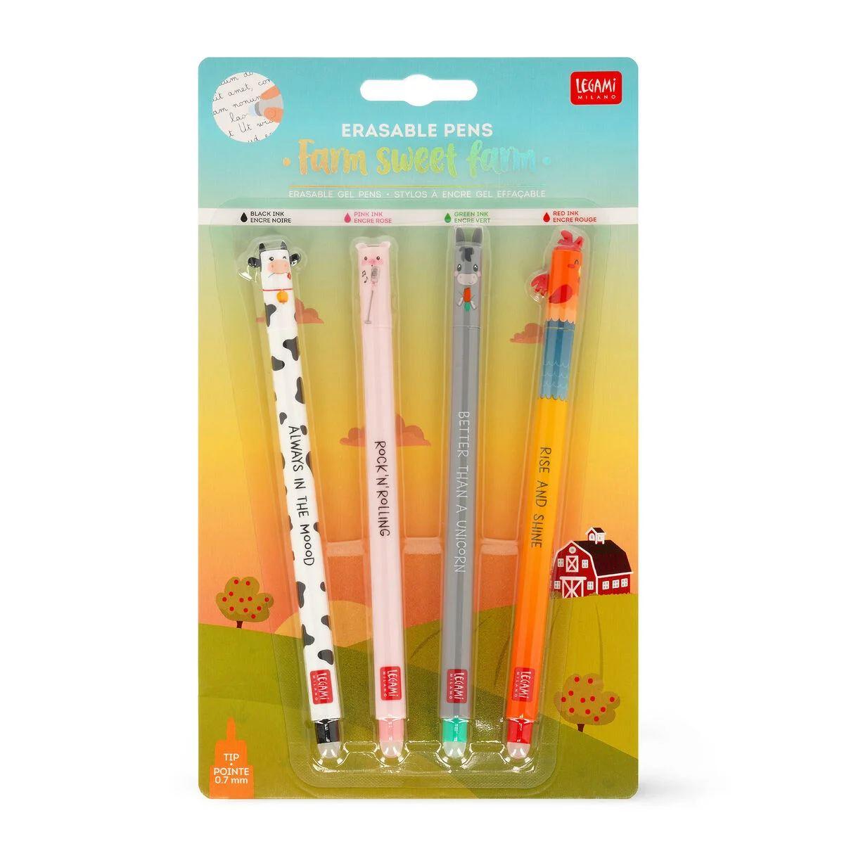 Legami set di 4 penne gel cancellabili - erasable pen farm sweet farm