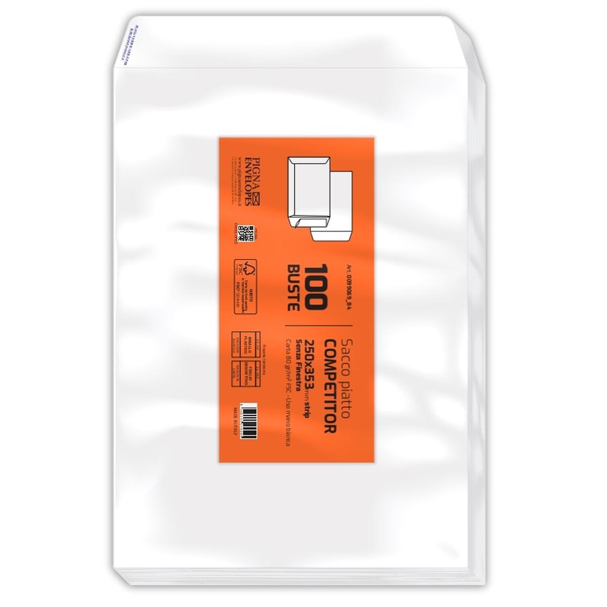 Buste a sacco fondo piatto 250 x 353 mm competitor strip 80 gr - pack 100 pz