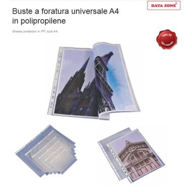 Datazone - buste con foratura universale a4 pesante / lucida - (30 blister da 50 buste)