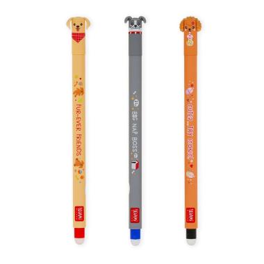 Legami set di 3 penne cancellabili - fur-ever friends - golden + bulldog + poodle