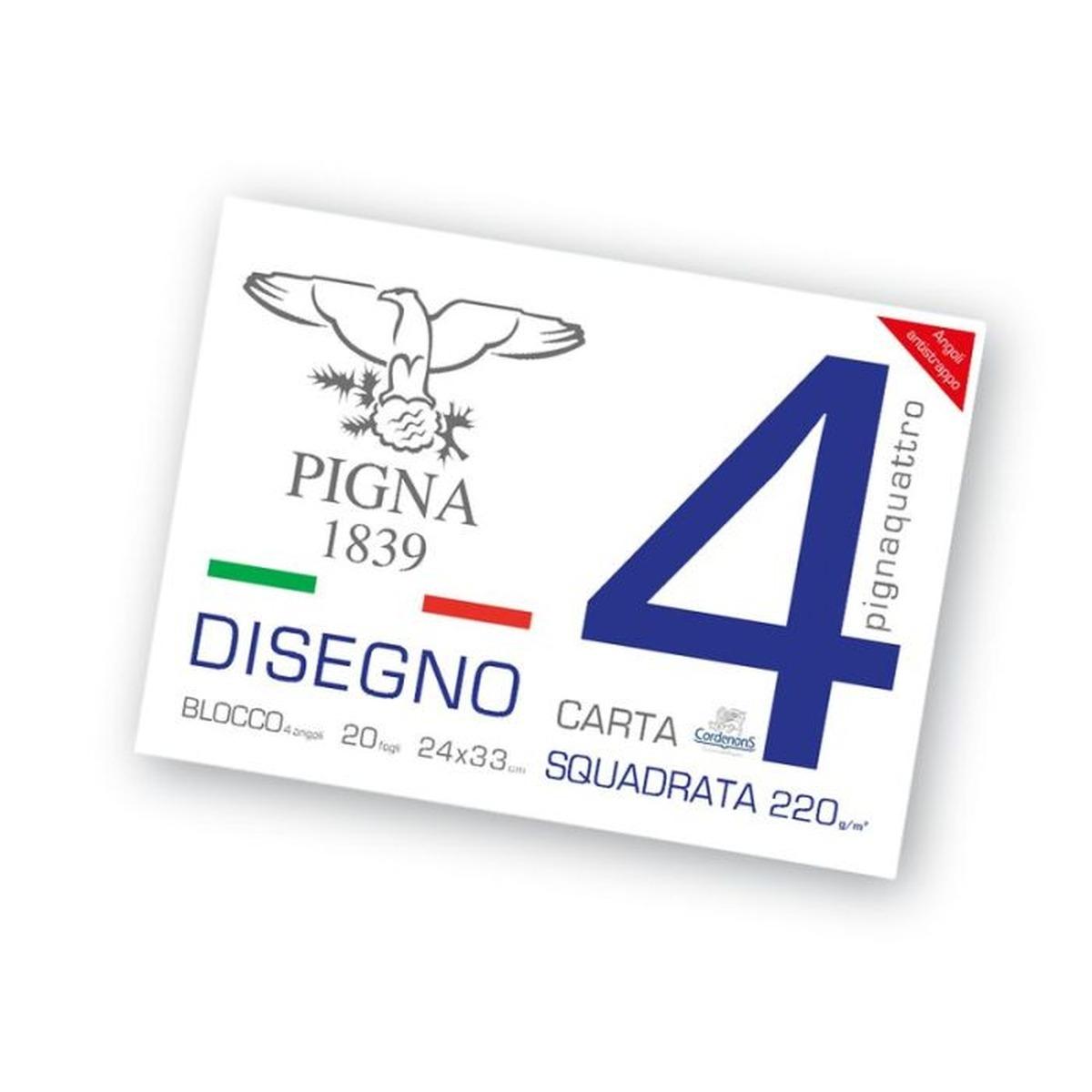 Pigna - album disegno 4 angoli - carta liscia riquadrata - 20 fg - 200 gr - 24 x 33 cm