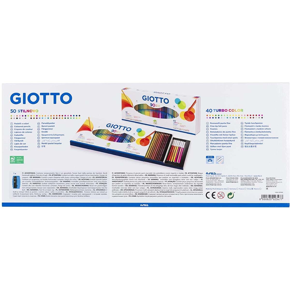 Giott0 90 colori: scatola 50 pastelli Ø 3,3 mm giotto stilnovo e 40 pennarelli giotto turbo color