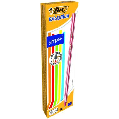 Bic evolution stripes - matite hb in grafite dalla forma esagonale - 4 colori trendy: bianco e