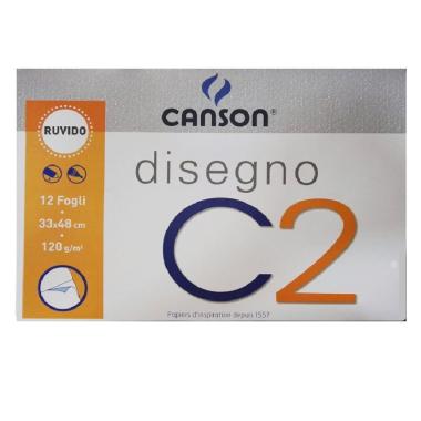 Canson - album disegno c2 ruvido - formato 33 x 48 cm - 12 fogli - carta 120 gr - blocco collato sul lato corto