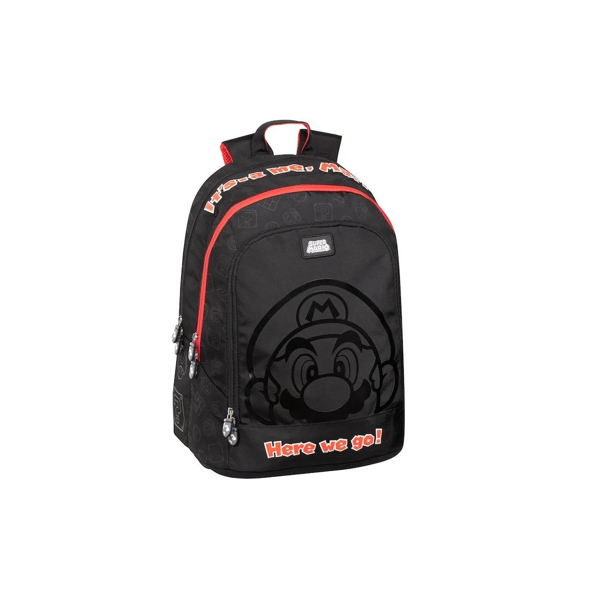 School pack super mario black zaino organizzato + 3 zip
