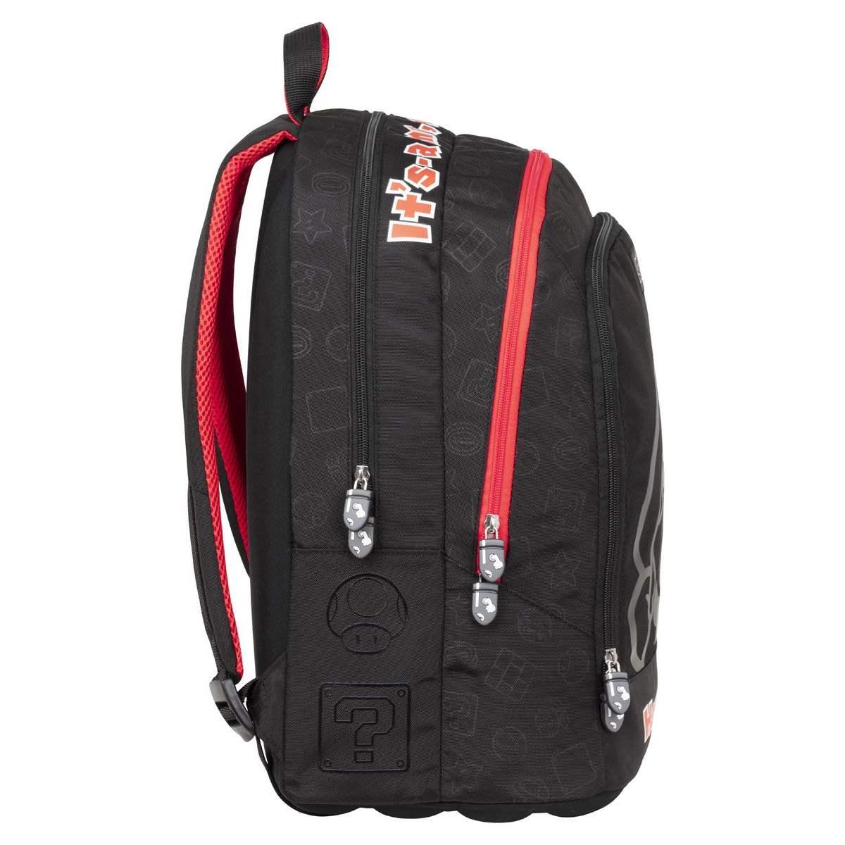 School pack super mario black zaino organizzato + 3 zip