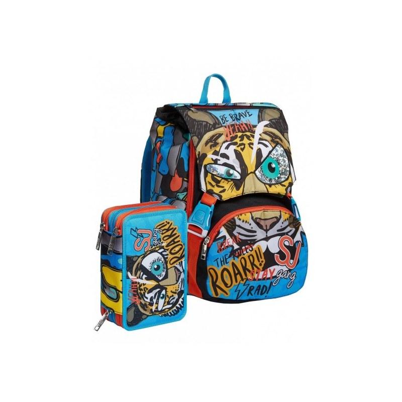 Schoolpack zaino estensibile + 3 zip sj gang animali boy - tigre
