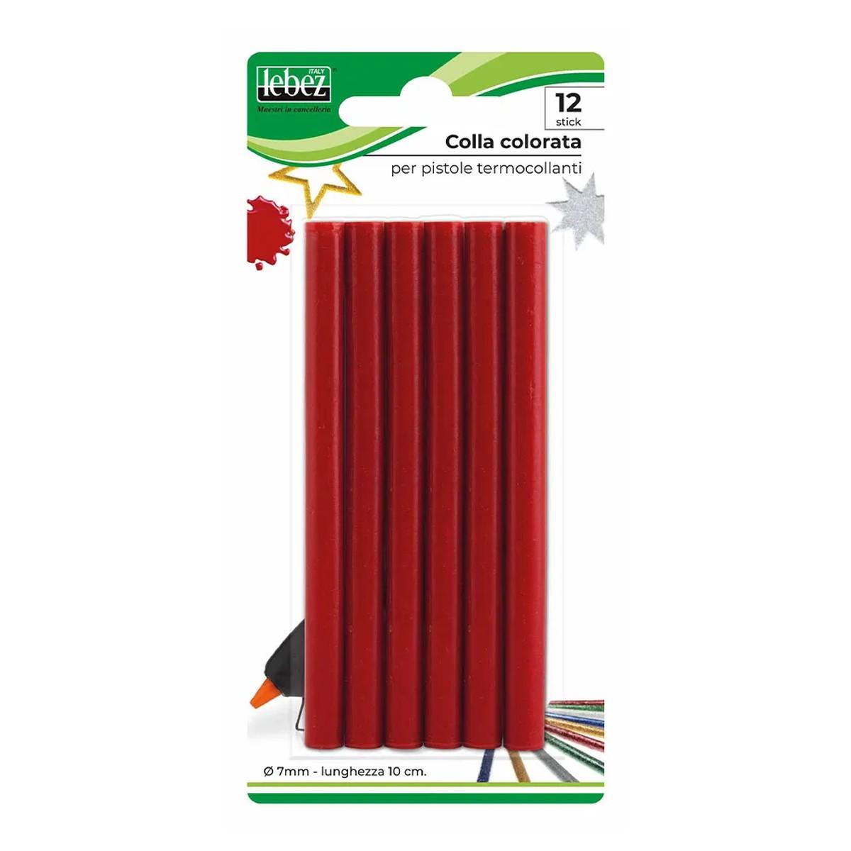 Lebez - colla a caldo colorata - rosso - Ø 7 mm - 10 cm - 12 pz